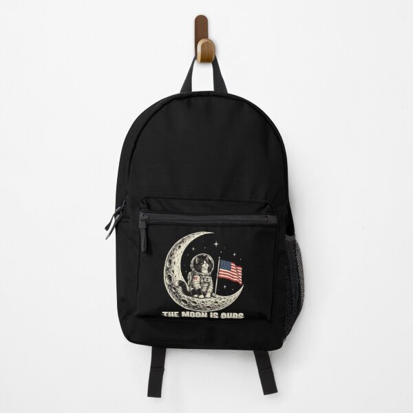 Item preview, moon cat astronaut patriotic space art with american flag designed and sold by ROUX-ART.
