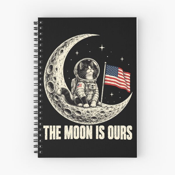 Item preview, moon cat astronaut patriotic space art with american flag designed and sold by ROUX-ART.