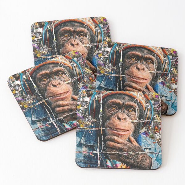 Item preview, Collage of a cool chimpanzee made out of 1000 chimpanzees images designed and sold by ataliarts.