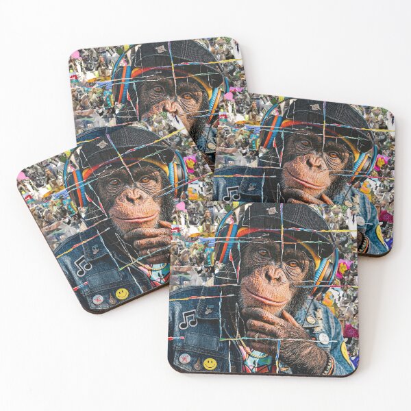 Item preview, Collage of a cool chimpanzee made out of 1000 chimpanzees images designed and sold by ataliarts.