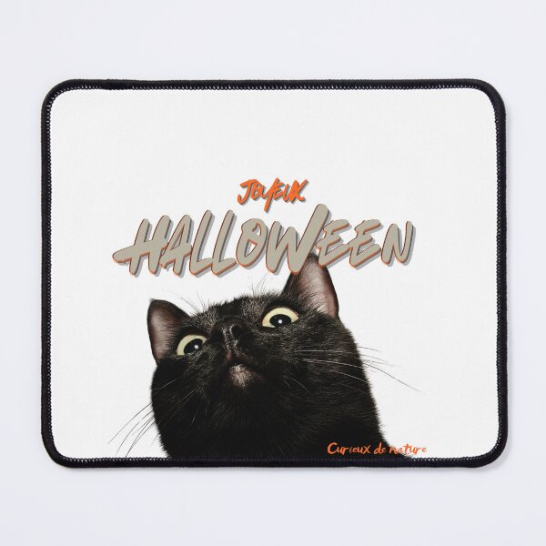 Item preview, Joyeux Halloween Chat Noir – Curieux de Nature, Black Cat & Hanging Spiders Cobweb designed and sold by AMBAYK.