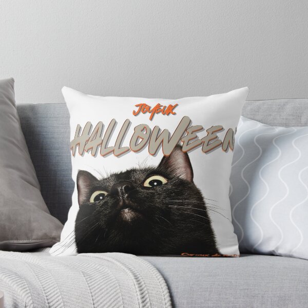 Item preview, Joyeux Halloween Chat Noir – Curieux de Nature, Black Cat & Hanging Spiders Cobweb designed and sold by AMBAYK.