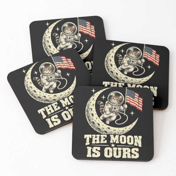 Item preview, moon cat astronaut patriotic space adventure art designed and sold by ROUX-ART.