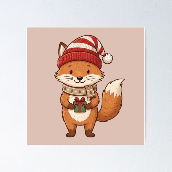 Item preview, Christmas Fox with a Festive Gift designed and sold by PunchDrop.