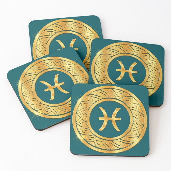 Item preview, Gold Pisces Water Zodiac Medallion (Teal) designed and sold by Art-PraveenRai.