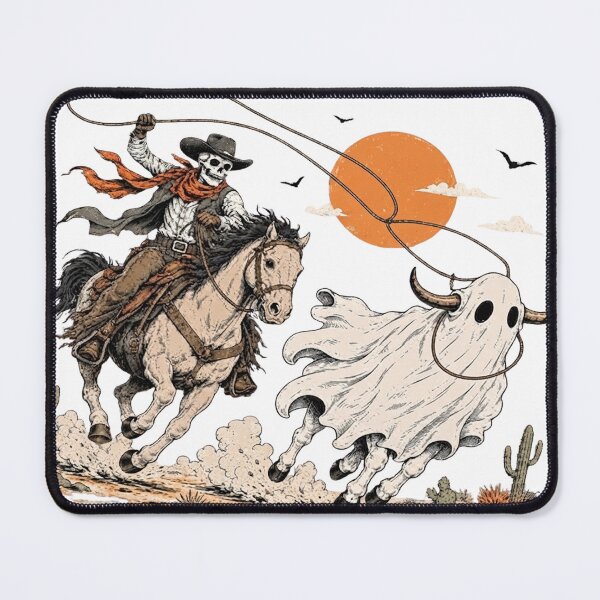 Item preview, Ghost Cowboy Roping a Ghost Bull - Vintage Western Halloween Illustration designed and sold by CreativeNest Prints.