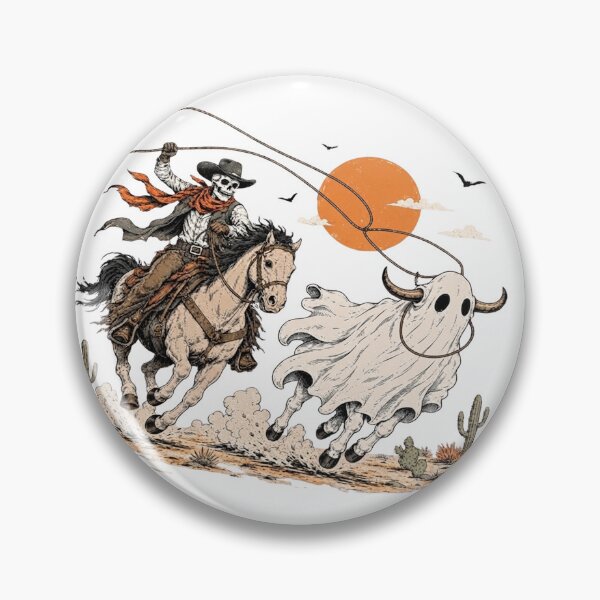 Item preview, Ghost Cowboy Roping a Ghost Bull - Vintage Western Halloween Illustration designed and sold by CreativeNest Prints.