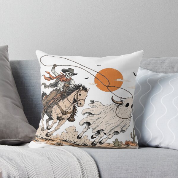 Item preview, Ghost Cowboy Roping a Ghost Bull - Vintage Western Halloween Illustration designed and sold by CreativeNest Prints.