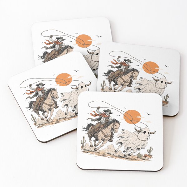 Item preview, Ghost Cowboy Roping a Ghost Bull - Vintage Western Halloween Illustration designed and sold by CreativeNest Prints.