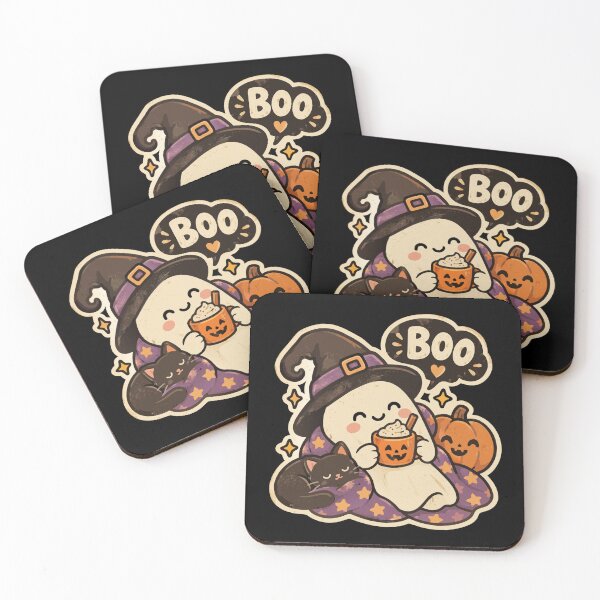 Item preview, Cute Halloween Introvert Ghost Sticker with Boo Coffee and Black Cat Design designed and sold by happyrays.