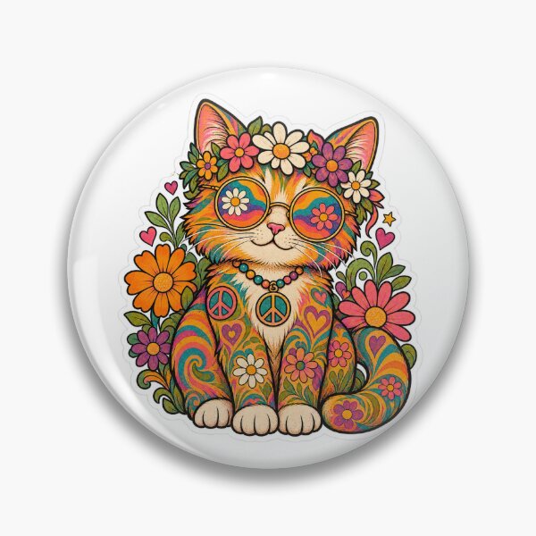 Item preview, Hippie Cat with Sunglasses – Psychedelic Flower Power Retro Cat designed and sold by Antoniowka.