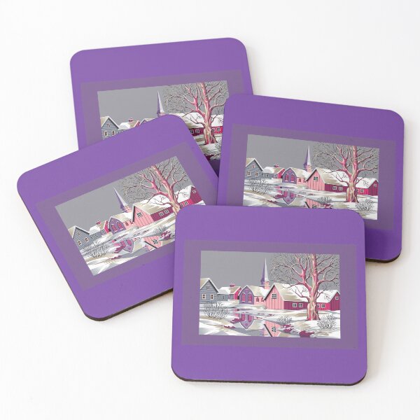 Item preview, Cosey Winter Village in Pink and Purple Glow designed and sold by ArtworkNorth.
