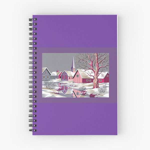 Item preview, Cosey Winter Village in Pink and Purple Glow designed and sold by ArtworkNorth.