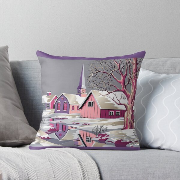 Item preview, Cosey Winter Village in Pink and Purple Glow designed and sold by ArtworkNorth.