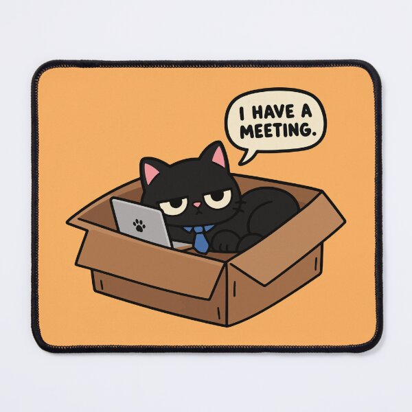 Item preview, Funny Black Cat Work Meeting in a Box Cartoon designed and sold by MewMade.