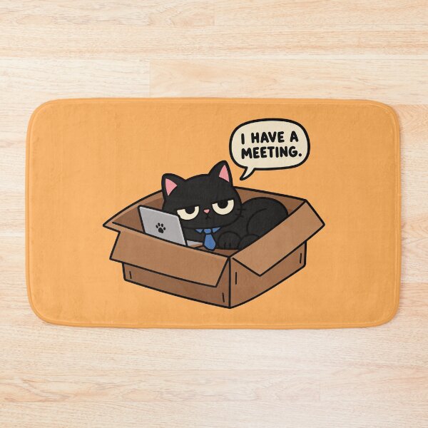 Item preview, Funny Black Cat Work Meeting in a Box Cartoon designed and sold by MewMade.