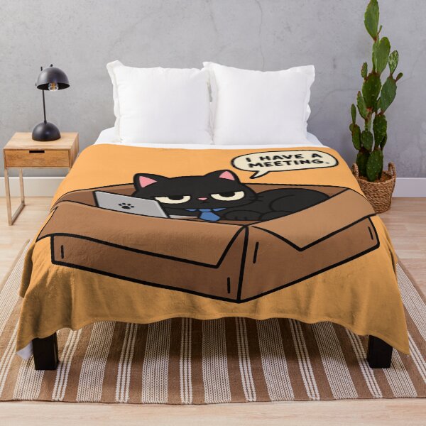 Item preview, Funny Black Cat Work Meeting in a Box Cartoon designed and sold by MewMade.
