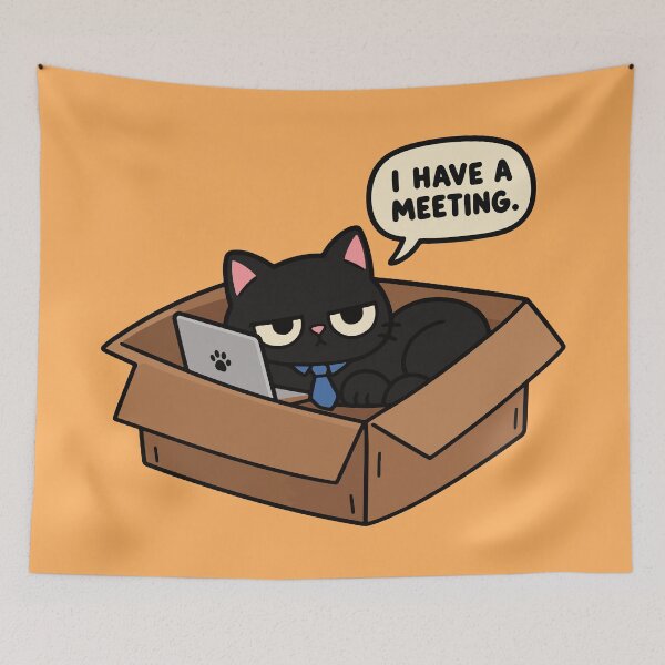 Item preview, Funny Black Cat Work Meeting in a Box Cartoon designed and sold by MewMade.