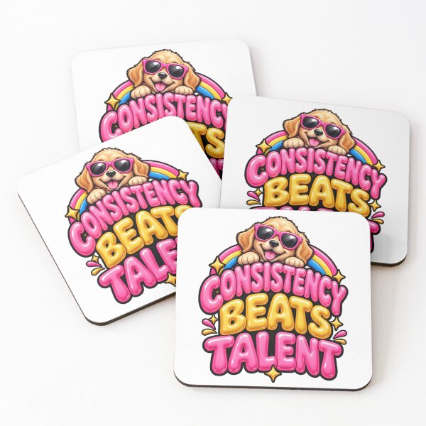 Item preview, Consistency Beats Talent – Cute Golden Puppy In Sunglasses Inflatable Balloon Typography T-Shirt Design designed and sold by ZayCreates.