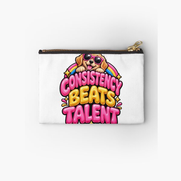Item preview, Consistency Beats Talent – Cute Golden Puppy In Sunglasses Inflatable Balloon Typography T-Shirt Design designed and sold by ZayCreates.