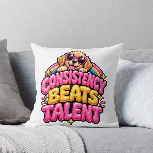 Item preview, Consistency Beats Talent – Cute Golden Puppy In Sunglasses Inflatable Balloon Typography T-Shirt Design designed and sold by ZayCreates.
