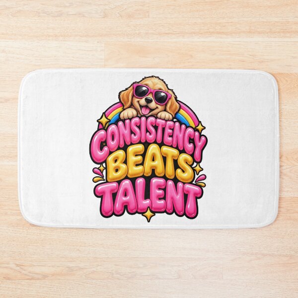 Item preview, Consistency Beats Talent – Cute Golden Puppy In Sunglasses Inflatable Balloon Typography T-Shirt Design designed and sold by ZayCreates.