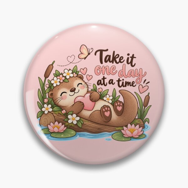 Item preview, Take It One Day at a Time Cute Otter Floral Watercolor Design designed and sold by StickyDelights.