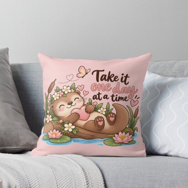 Item preview, Take It One Day at a Time Cute Otter Floral Watercolor Design designed and sold by StickyDelights.