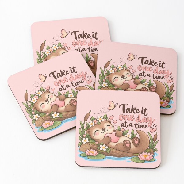 Item preview, Take It One Day at a Time Cute Otter Floral Watercolor Design designed and sold by StickyDelights.