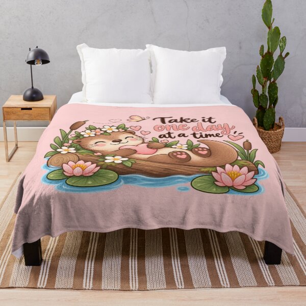 Artikelvorschau, Nimm es einen Tag nach dem anderen – Niedliches Otter-Blumen-Aquarelldesign entworfen und verkauft von StickyDelights.