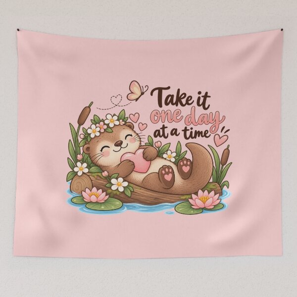 Item preview, Take It One Day at a Time Cute Otter Floral Watercolor Design designed and sold by StickyDelights.