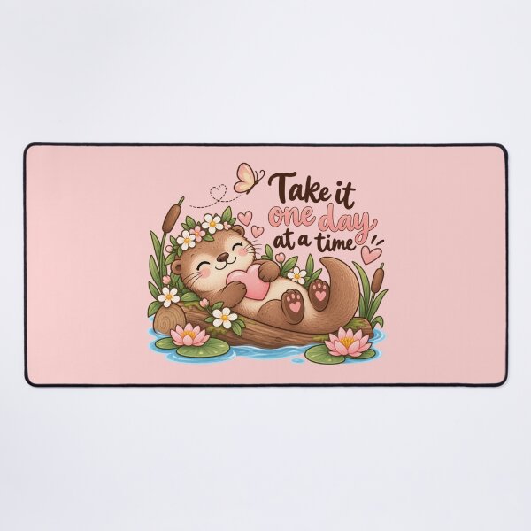 Item preview, Take It One Day at a Time Cute Otter Floral Watercolor Design designed and sold by StickyDelights.