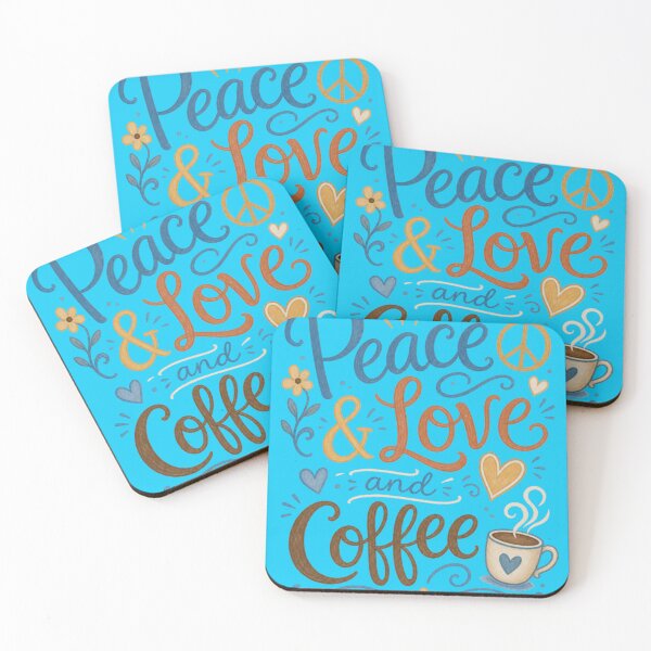 Item preview, Peace & Love and Coffee – Funny Coffee Quote, Hand Drawn Typography, Retro Coffee Design designed and sold by Jandedan.