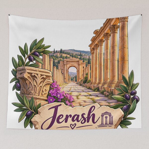 Item preview, Jerash Jordan Ancient Roman Ruins Travel Sticker Design designed and sold by GoldenSparkleShop.