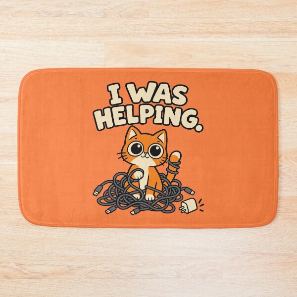 Item preview, I Was Helping Funny Cat and Charging Cable Cartoon designed and sold by MewMade.