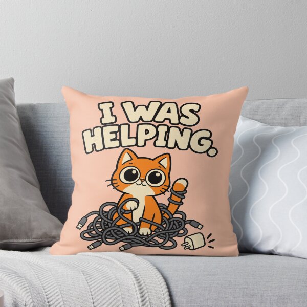Item preview, I Was Helping Funny Cat and Charging Cable Cartoon designed and sold by MewMade.