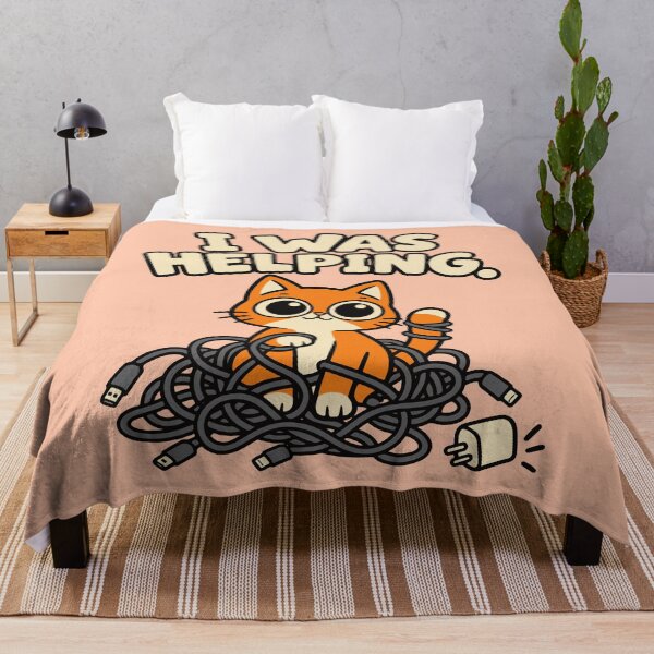 Item preview, I Was Helping Funny Cat and Charging Cable Cartoon designed and sold by MewMade.