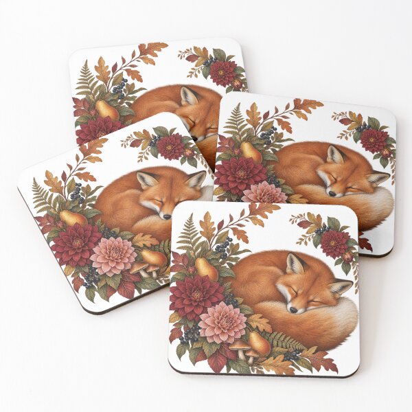 Item preview, Sleeping Autumn Fox – Cottagecore Floral Woodland Art designed and sold by Mildly Functional.