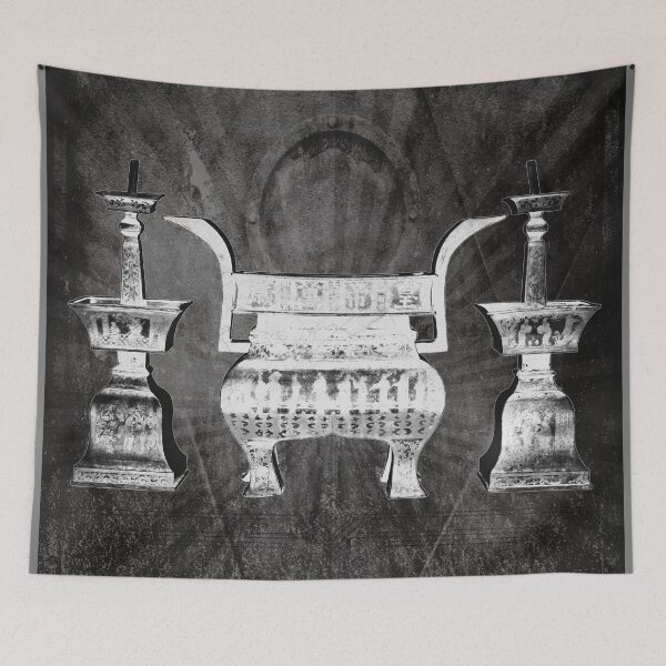 Item preview, Antique Chinese Bronze Altar Set Censer Candlesticks in White designed and sold by Ghoul Enterprises.