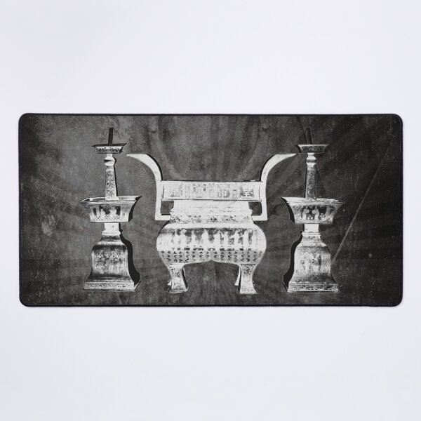 Item preview, Antique Chinese Bronze Altar Set Censer Candlesticks in White designed and sold by Ghoul Enterprises.