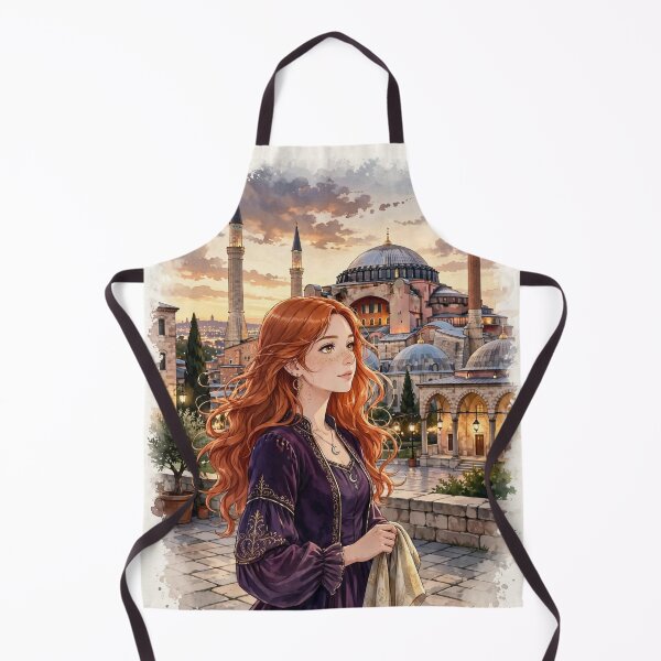 Item preview, Turkey Istanbul Hagia Sophia with an Enchanting Redhead Traveler in an Elegant Purple Dress, Historic Architecture and Golden Evening Cityscape designed and sold by DibujandoPorfa.