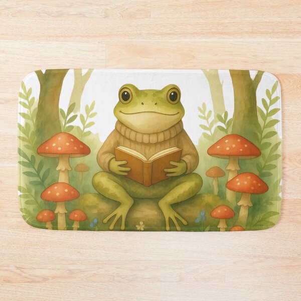 Item preview, Cozy Reading Frog in Cottagecore Forest Watercolor designed and sold by RAJASWARSTORE.