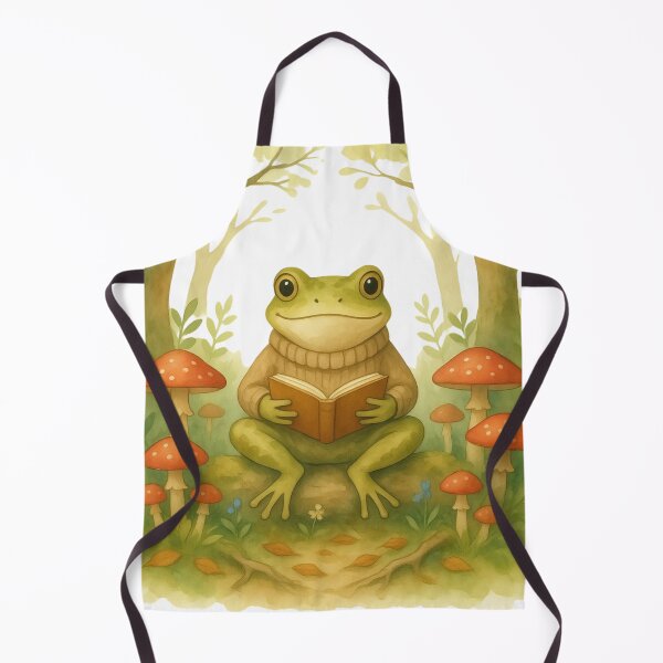 Item preview, Cozy Reading Frog in Cottagecore Forest Watercolor designed and sold by RAJASWARSTORE.