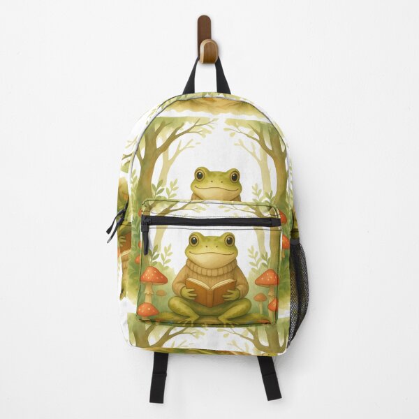 Item preview, Cozy Reading Frog in Cottagecore Forest Watercolor designed and sold by RAJASWARSTORE.