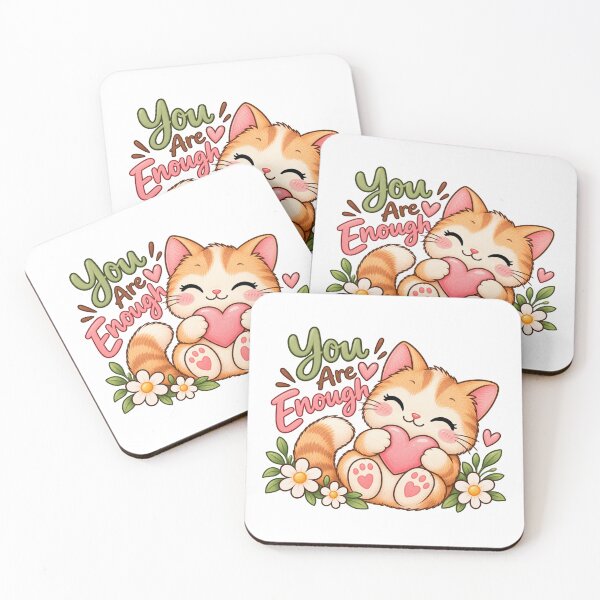 Item preview, You Are Enough Cute Cat Floral Heart Inspirational Sticker designed and sold by StickyDelights.