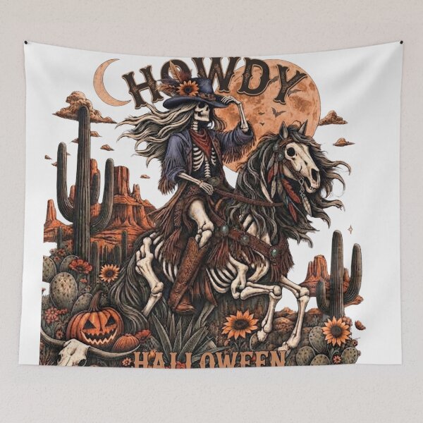 Item preview, Skeleton Cowgirl on Skeletal Horse - Spooky Western Halloween Graphic Tee Design designed and sold by CreativeNest Prints.