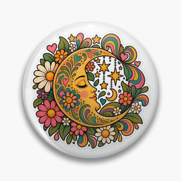 Item preview, Boho Hippie Moon – Sleeping Crescent Moon with Flowers Retro Psychedelic Sticker designed and sold by Antoniowka.