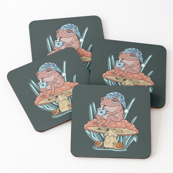 Item preview, Frog Drinking Coffee Sleeping Cap Cottagecore Mushroom designed and sold by LeshanArt.