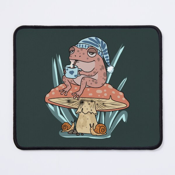 Item preview, Frog Drinking Coffee Sleeping Cap Cottagecore Mushroom designed and sold by LeshanArt.