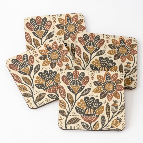 Item preview, Bogolan Folk Flowers – Earthy Mali Botanical Pattern designed and sold by MarekoraStudio.